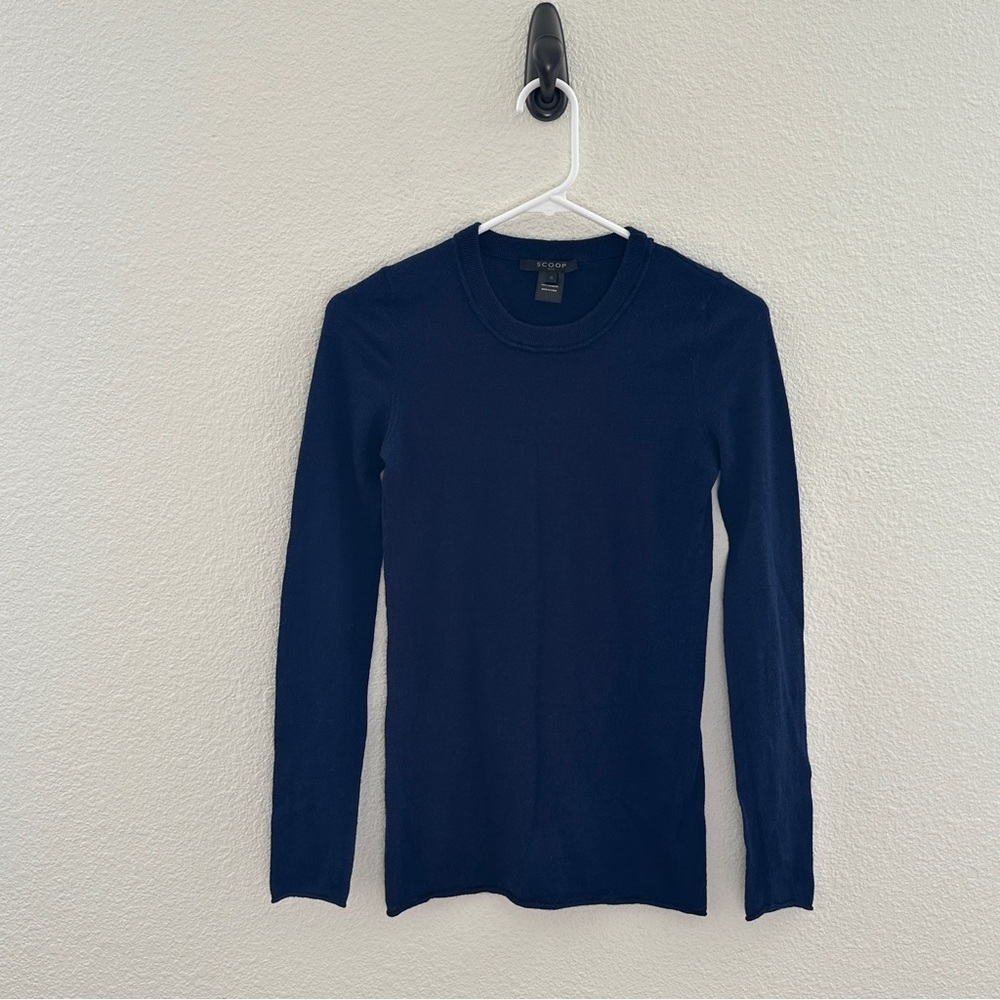 SCOOP NYC 100% Blue Cashmere Fitted Sweater - Minimalist Quiet‎ Luxury - S